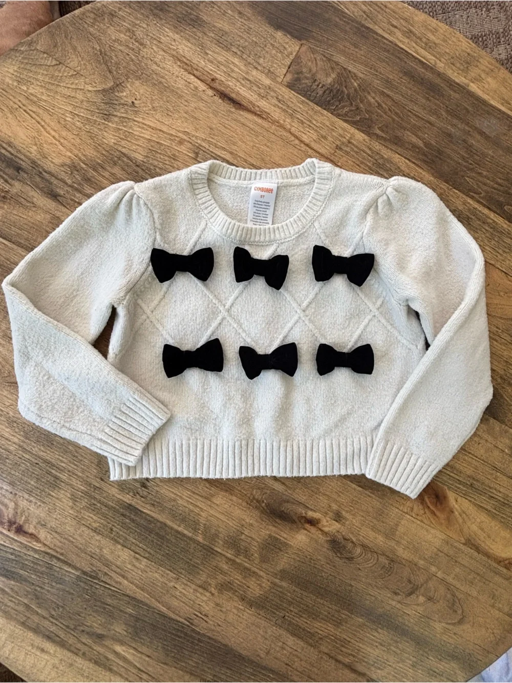 Girls Gymboree Chenille Cropped Sweater with Black Velvet Bows 5T